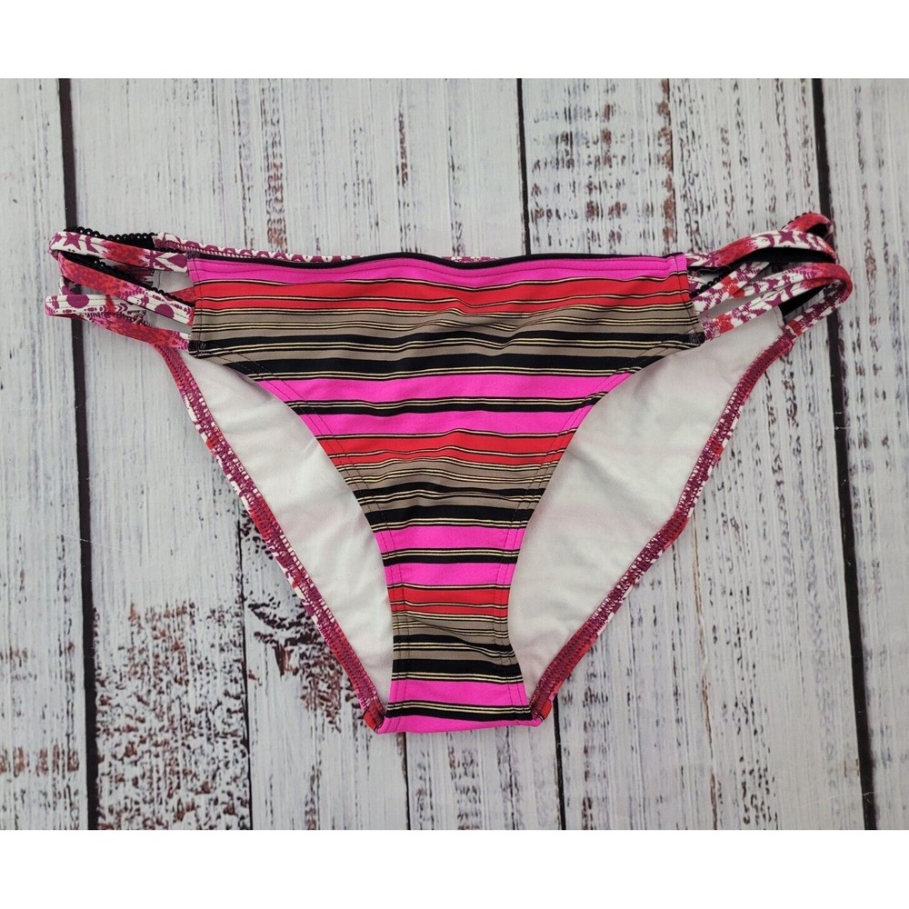 NWOT Seekers Australia Hot Pink Multi Print Strappy Bikini Bottoms US Size 12